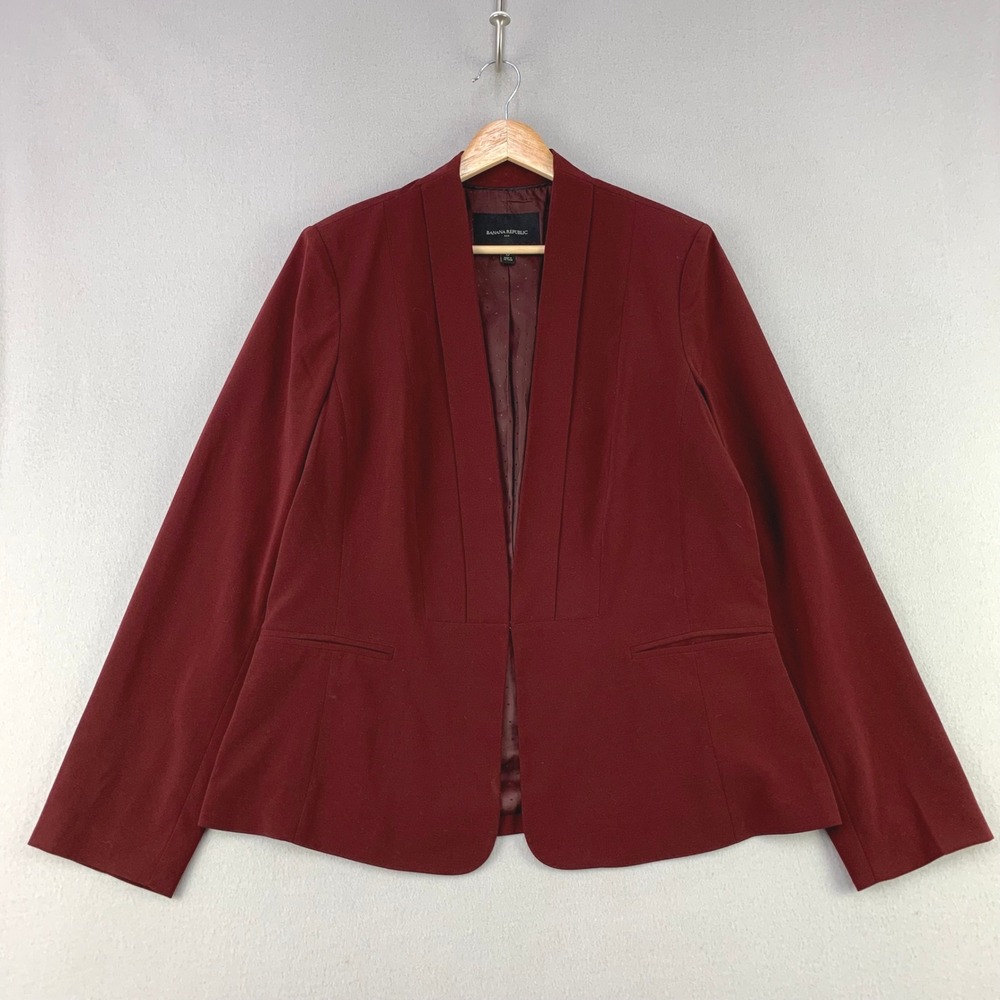 Banana Republic Tux Soft Blazer Women 12 Burgundy Open Front Professional Office